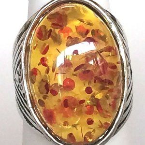 Silver Honey Amber Cocktail Ring Size 7 8 10 Yellow Orange Simulated Oval Cut